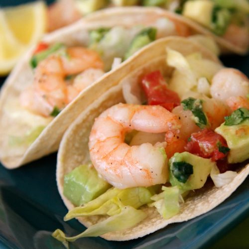 shrimp tacos with guacamole