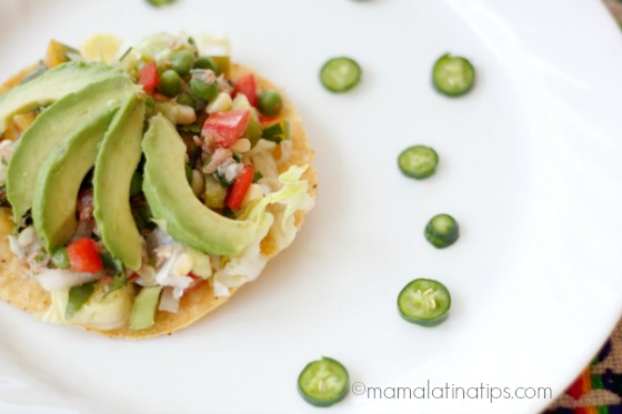 Mexican Tuna Salad on top of a tostada