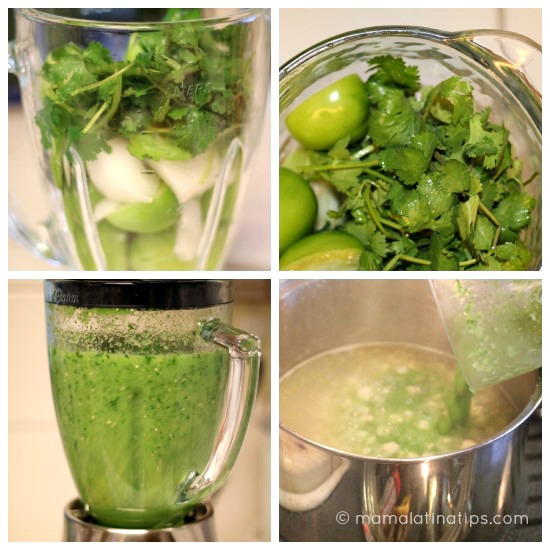 collage de salsa verde para pozole, paso a paso