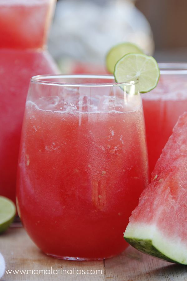 Glass of watermelon agua fresca with lime