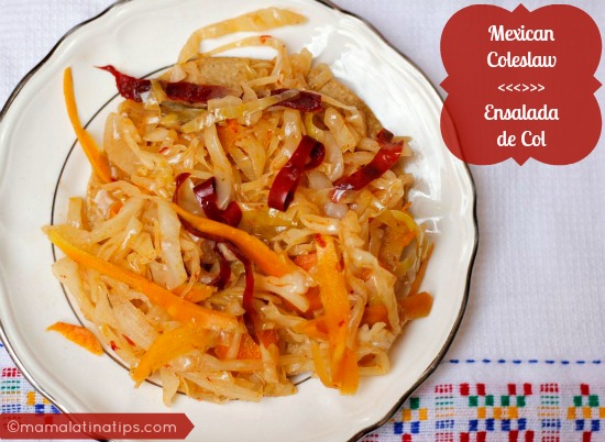 Mexican Coleslaw with carrots and peppers on top of a white plate