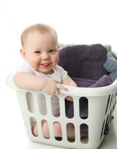Baby in Laundry Basket