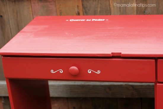 Red desk with white details