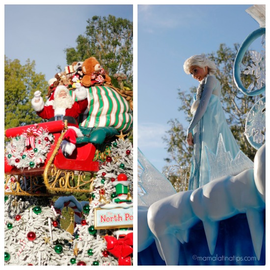 Santa Claus and Elsa in the Christmas Fantasy Parade at Disneyland