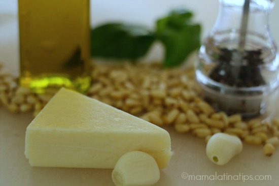 Cheese, pine nuts, garlic, oil, cheese, - pesto by MamaLatinaTips.com