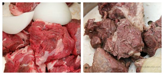 Barbacoa meat before and after