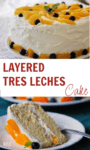 layered tres leches cake with peaches