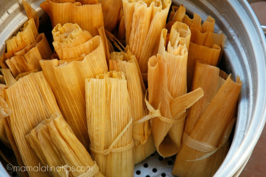 Tamales in a steamer pot