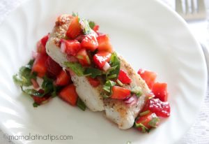 Cod with Strawberry Salsa - mamalatinatips.com