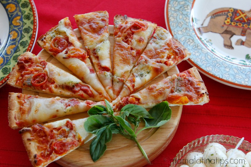 Bon Apetit Pesto, Mozzarella and Tomato Pizza - mamalatinatips.com