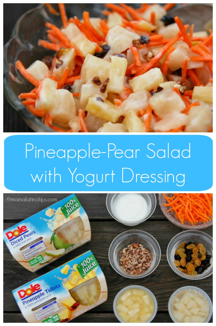Crunchy and sweet pineapple-pear salad with yogurt dressing. As easy as 1-2-3 