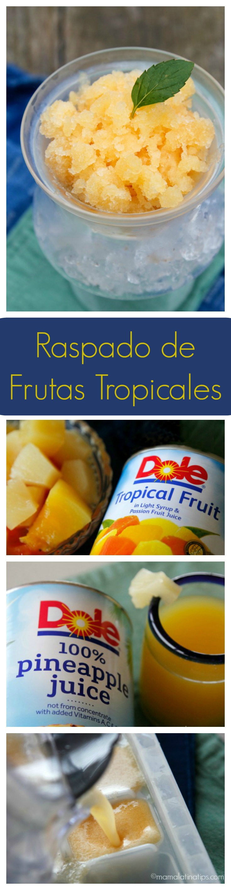 Este refrescante y delicioso raspado de Frutas Tropicales se prepara con sólo 4 ingredientes. Una manera fácil, divertida y exquisita de añadir frutas al menú diario de chicos y grandes. ¡Pruébalo!