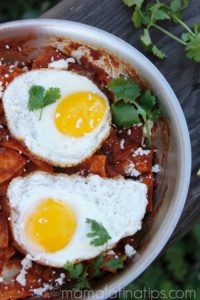 chilaquiles and eggs with guajillo sauce
