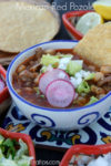Mexican red pozole with pork with fixings