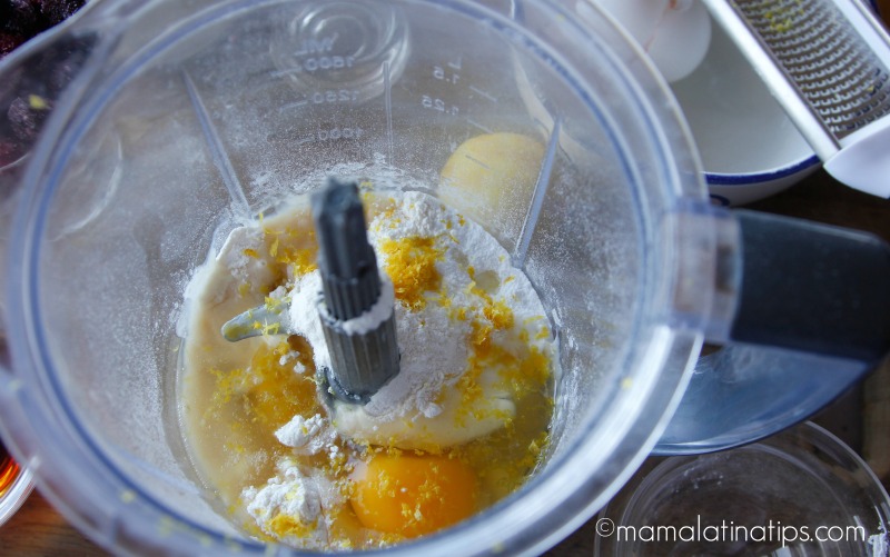eggs, flour, orange zest and milk in a food processor