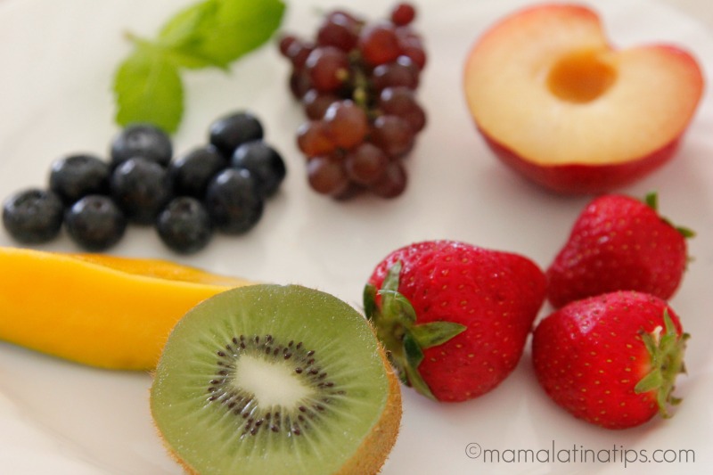 kiwi, strawberries, grapes, mango, nectarines and blueberries by mamalatinatips.com