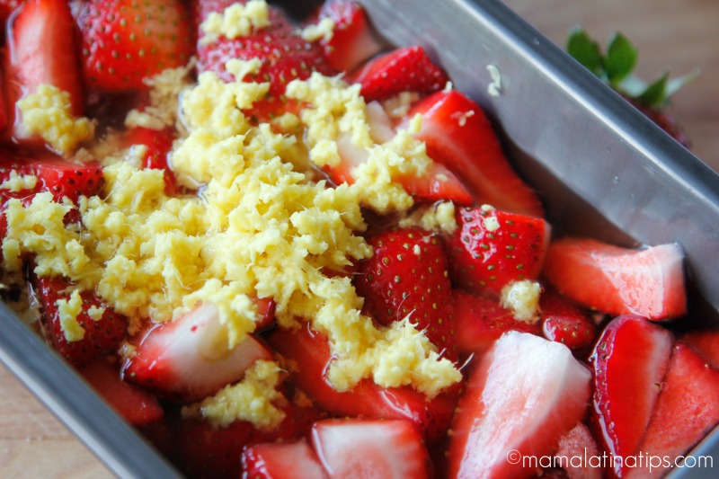 Strawberries and chopped ginger