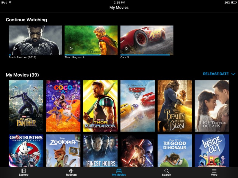 Black Panther inside Movies Anywhere account