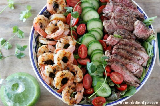 Grilled Surf and Turf Salad with Cilantro Dressing