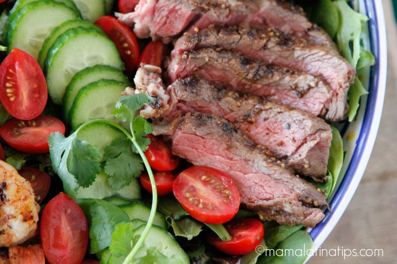 grilled rib eye steak with vegetables