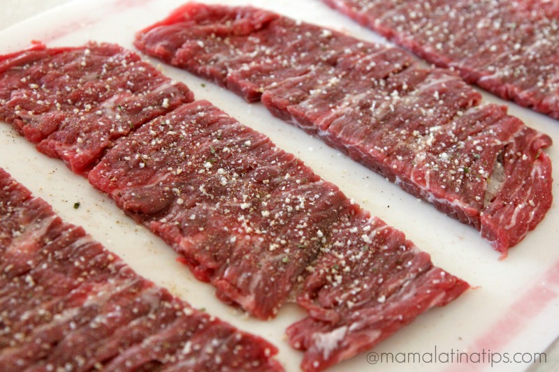 Seasoned long flank steaks