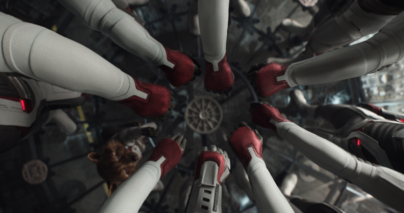 8 avengers arms together from the Avengers Endgame movie