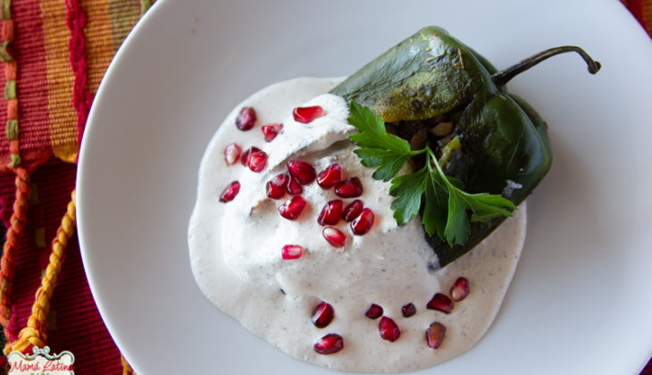 Stuffed Poblano Peppers in Walnut Sauce (Chiles en Nogada)