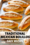mexican bolillos on a baking sheet with overlay text