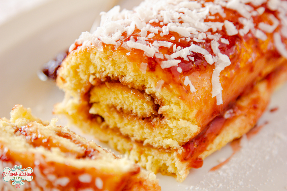 Mexican Jelly roll, Niño Envuelto, cake sliced on a white plate