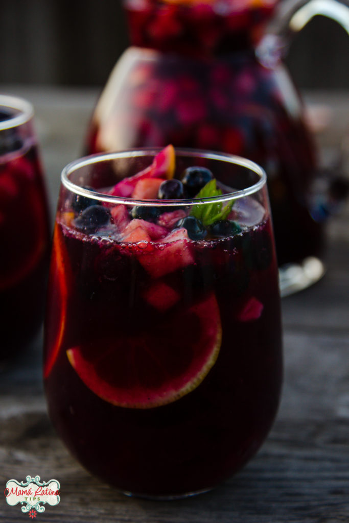 sangria in a glass with orange and fruit