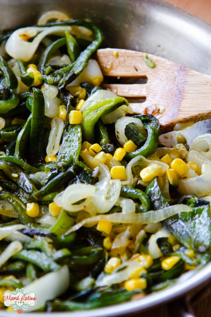 poblano and corn with onion