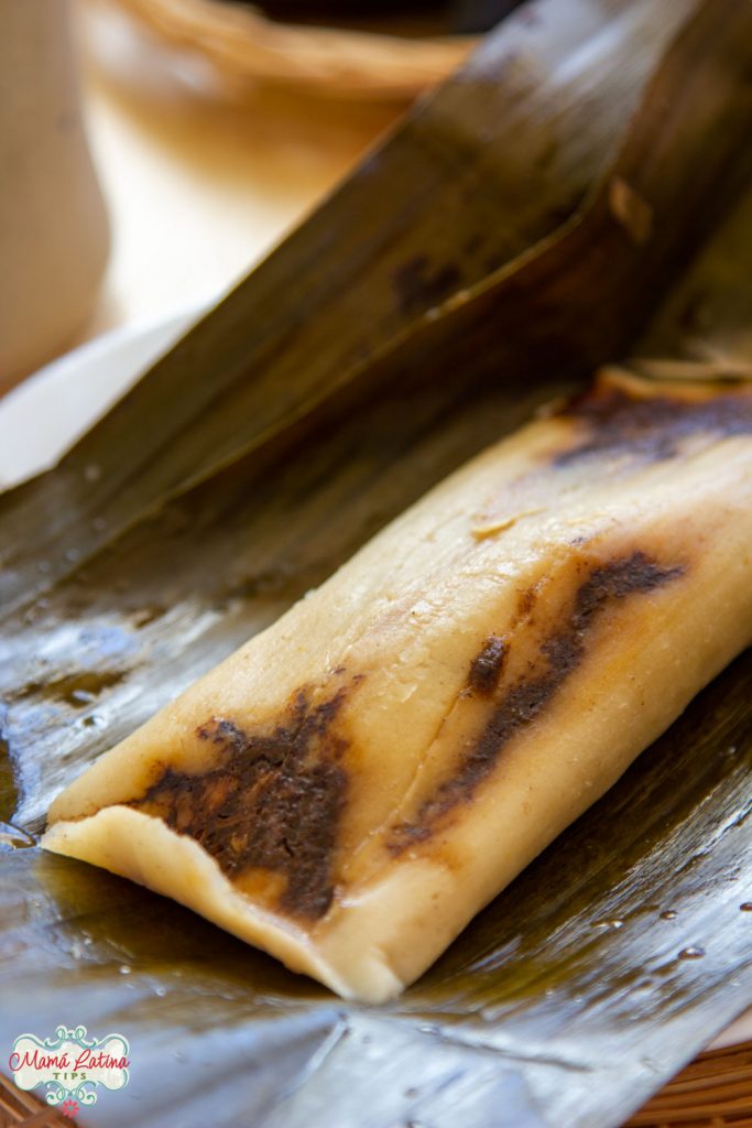 Oaxacan style tamales on a banana leaf