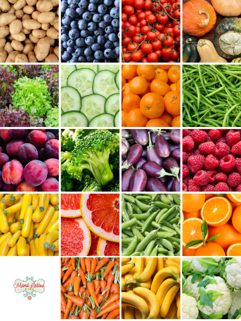 a collage of fruits and vegetables