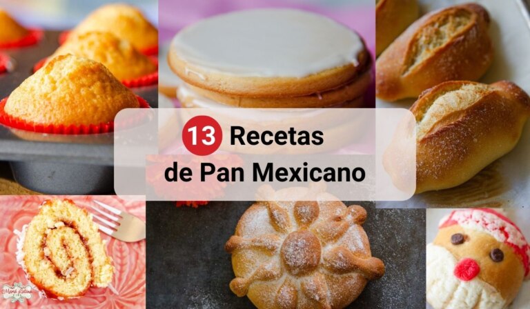 Un collage con fotos de pan y con un título que dice recetas de pan mexicano